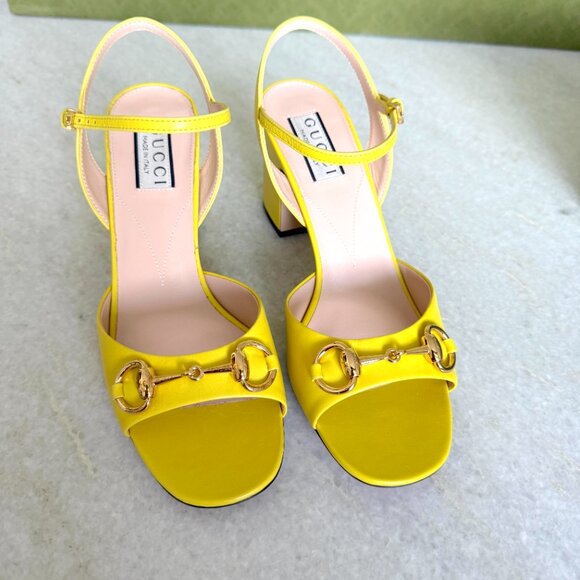 Gucci 771603 Horsebit Mid Heel Sandals, Slip-on In Yellow Size 37, 37.5, 38 - Picture 12 of 14